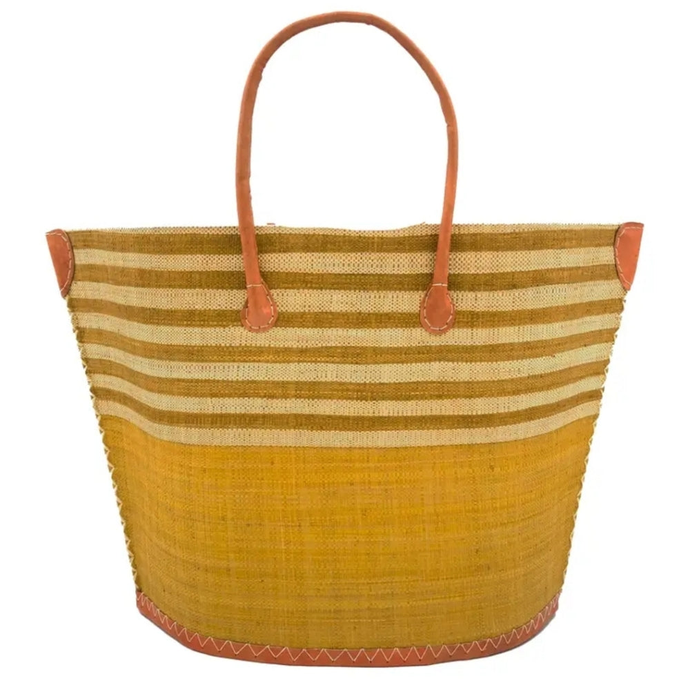 Santa Cruz Two Tone Wide Stripes Large Beach Straw Tote Bag