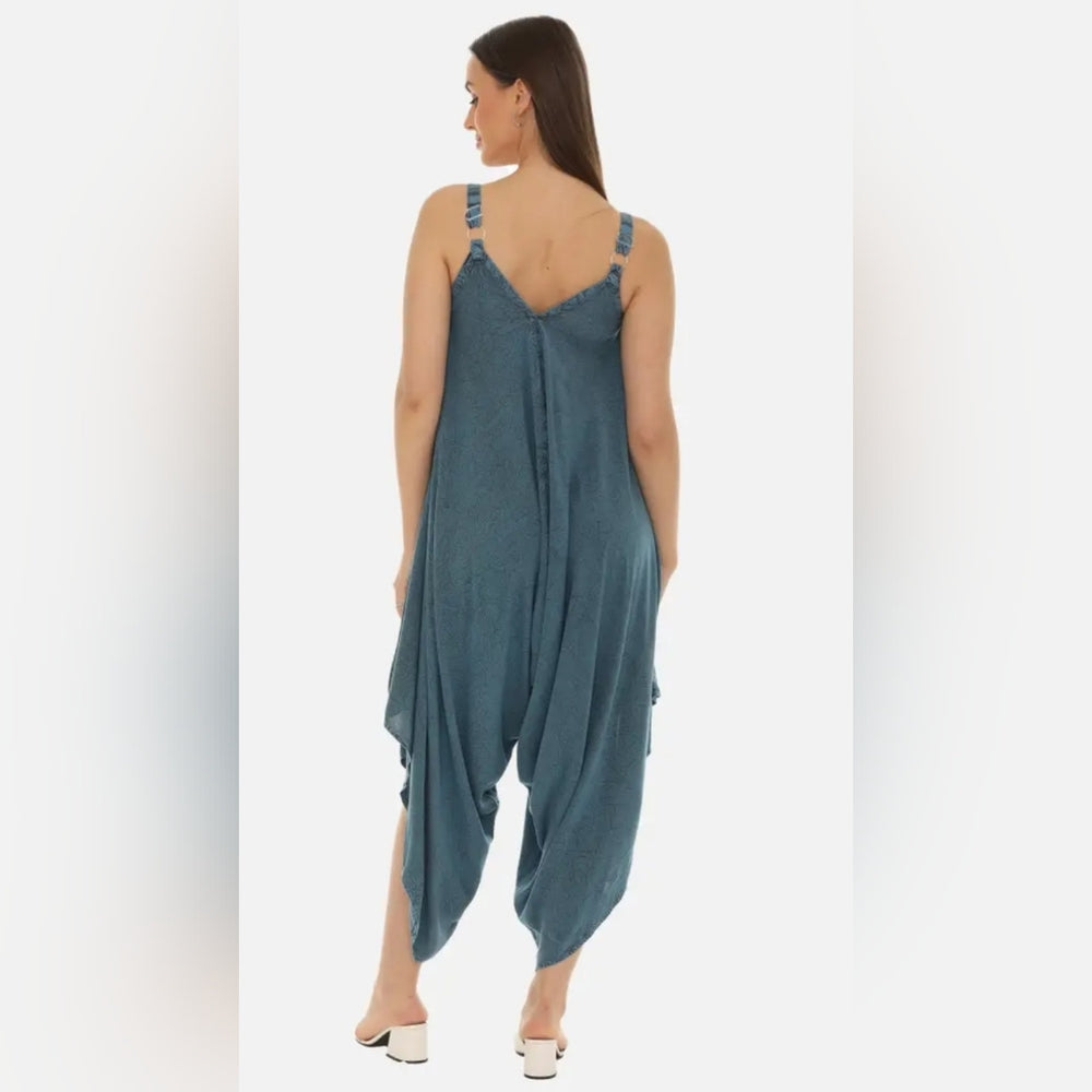 Blue Teal Sleeveless Dress with Embroidered Details