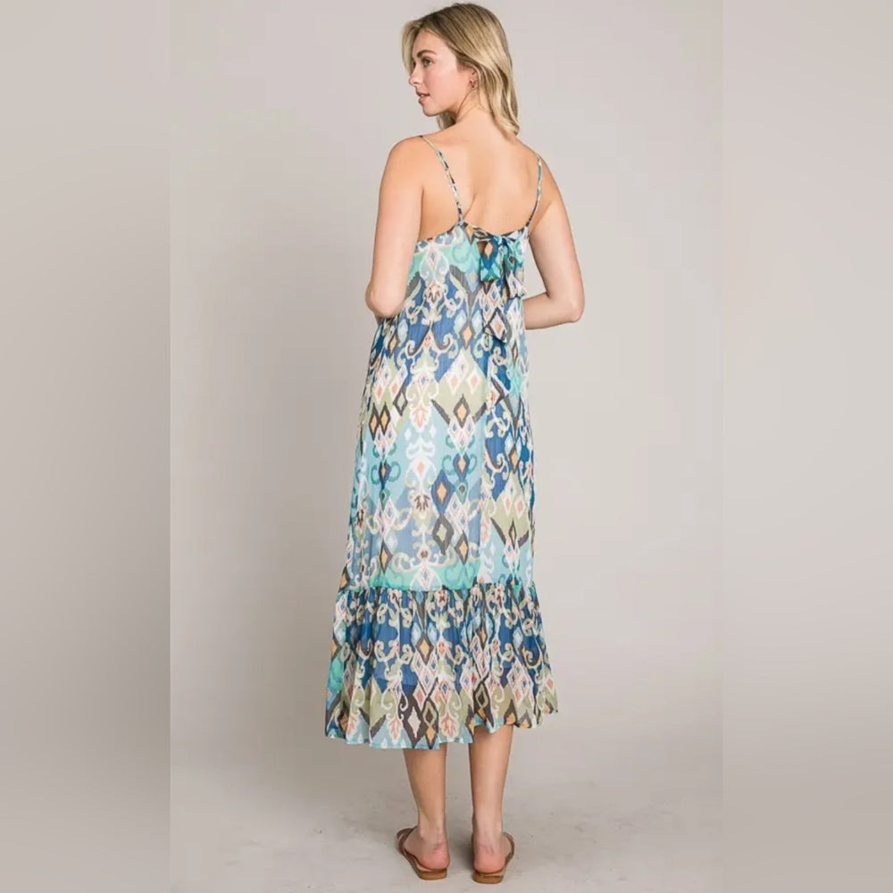 Boho Blue Patterned Maxi Dress