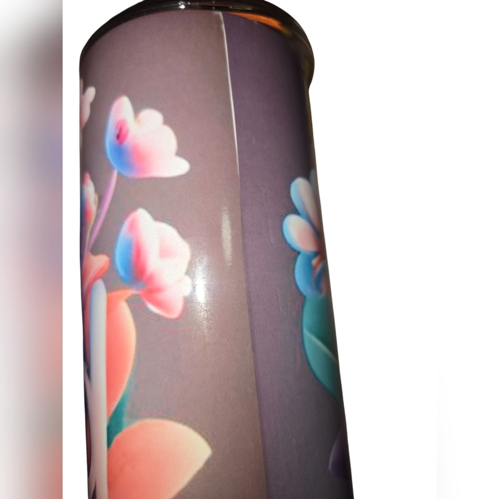 Colorful Tumbler with Floral and Heart Design