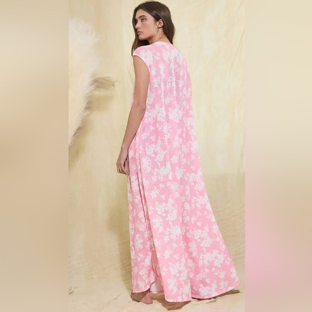 Pink Floral Sleeveless Maxi Dress