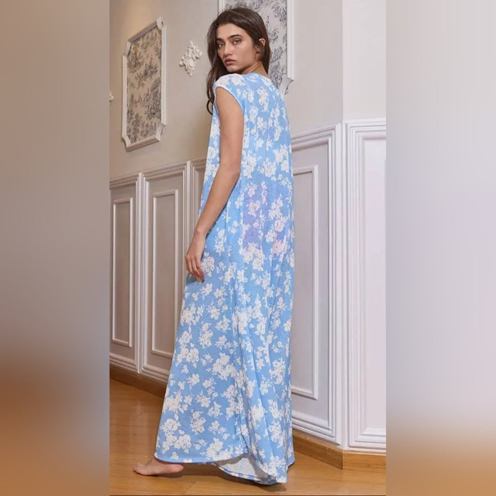 Floral Blue Sleeveless Jumpsuit