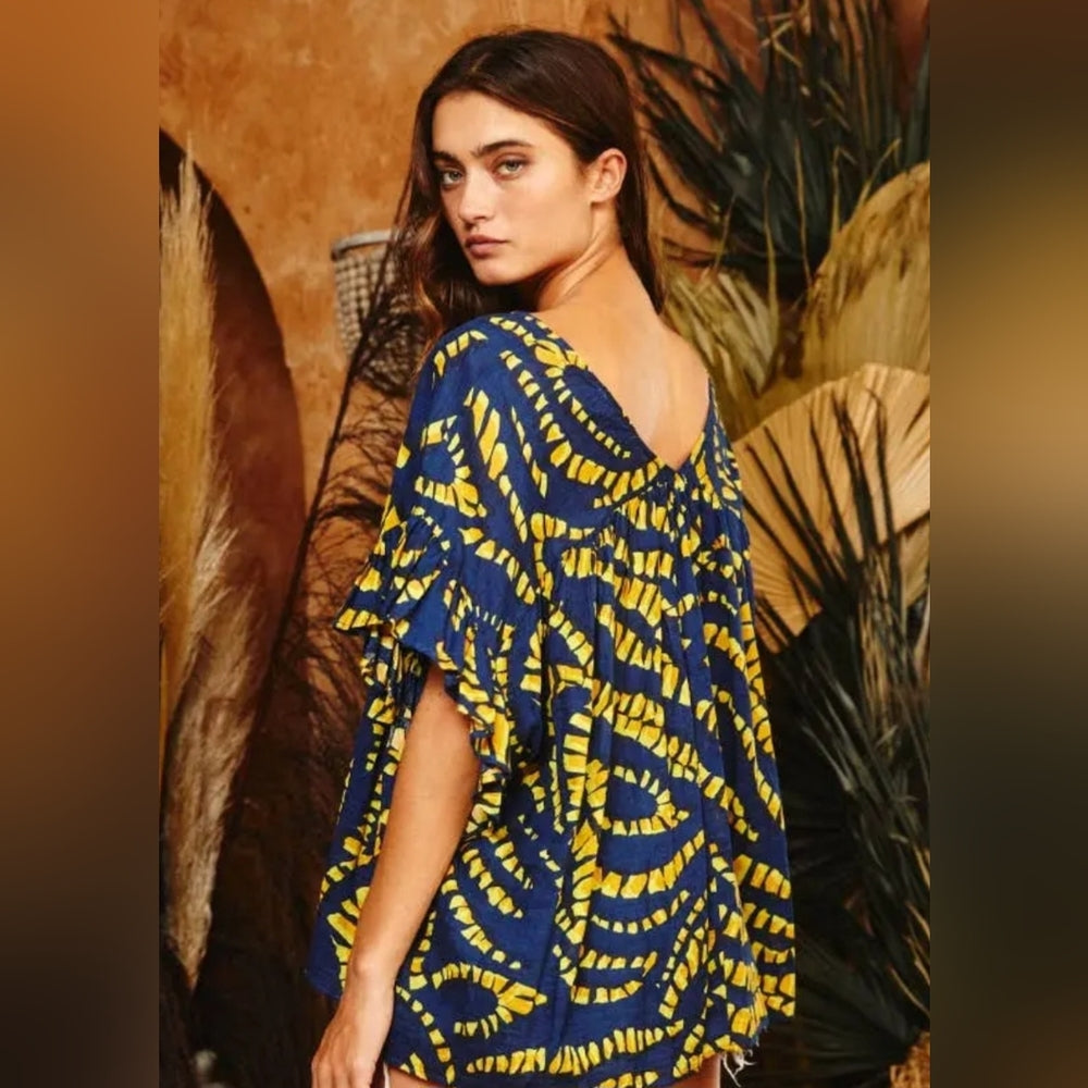 Blue and Yellow Women's Top