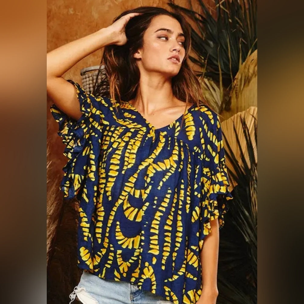 Blue and Yellow Women's Top