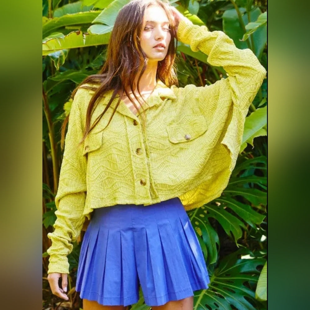 Green Blouse with Loose Casual Silhouette