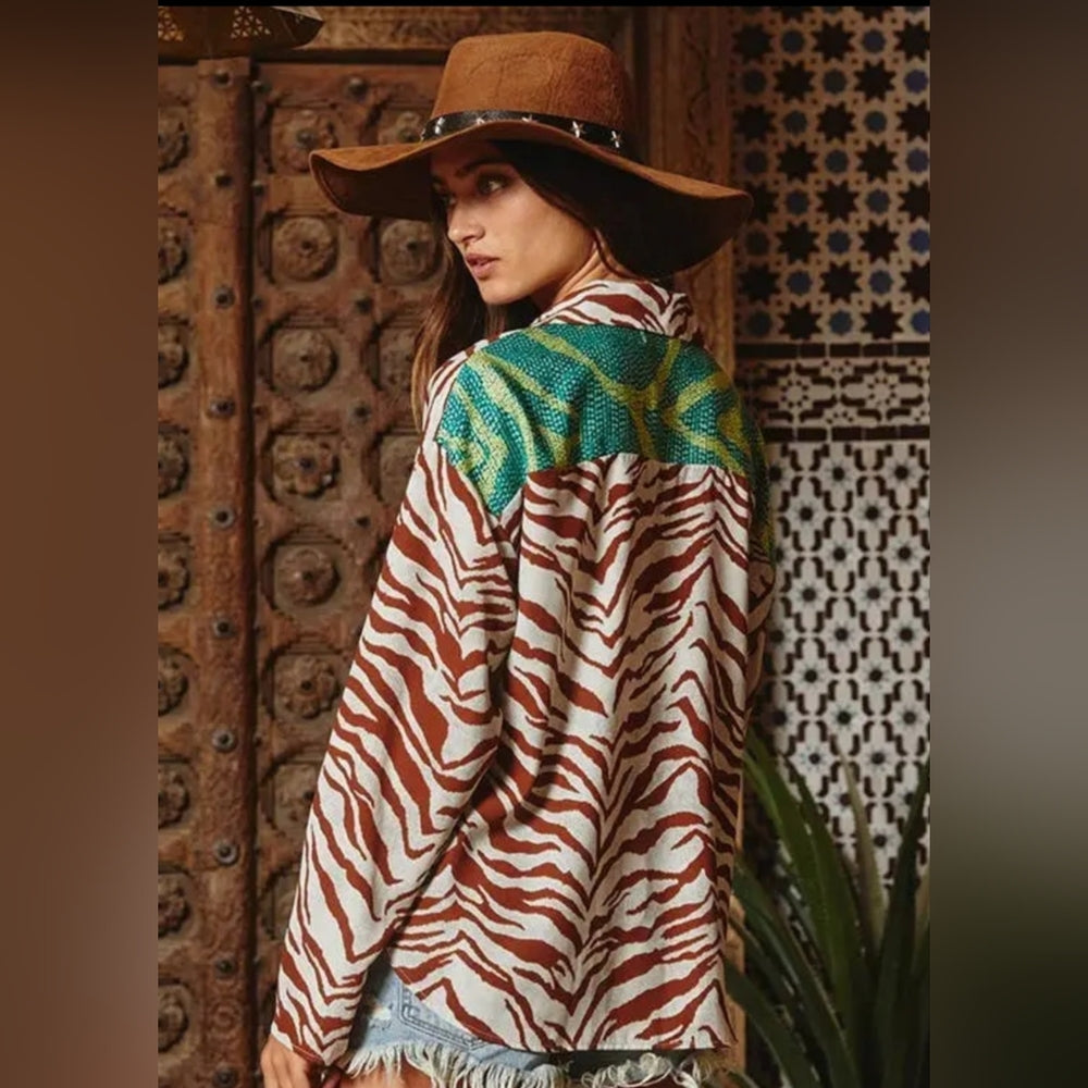 Brown and Green Zebra Print Women's Top