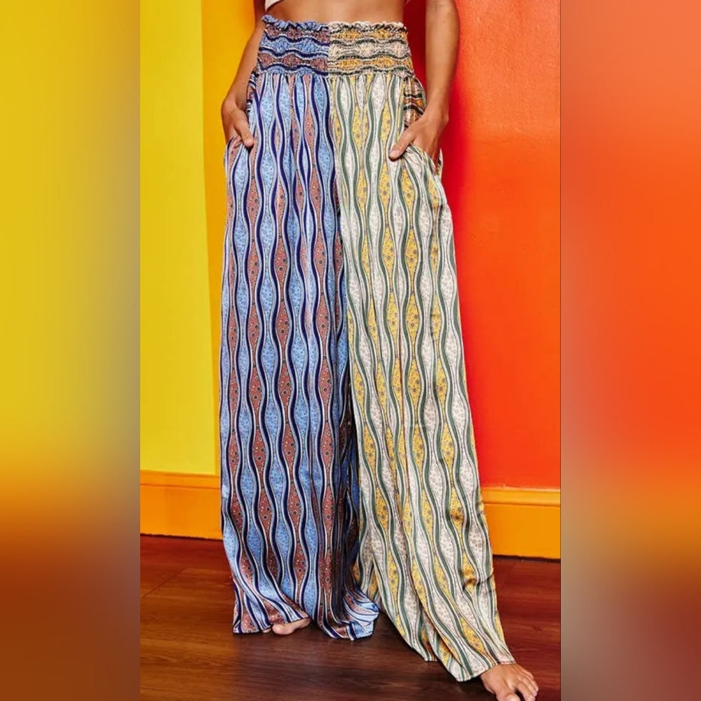 Multicolor Patterned Wide-Leg Pants