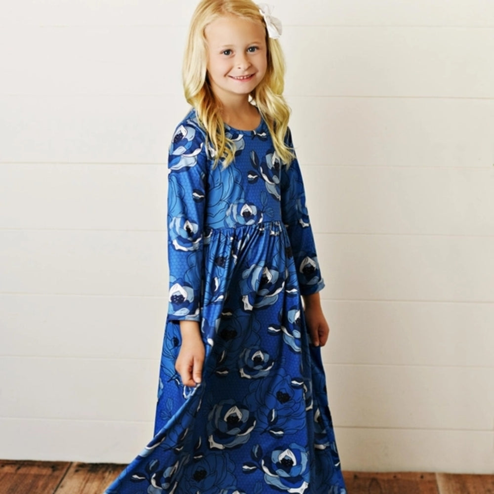 Blue Floral Long Sleeve Dress