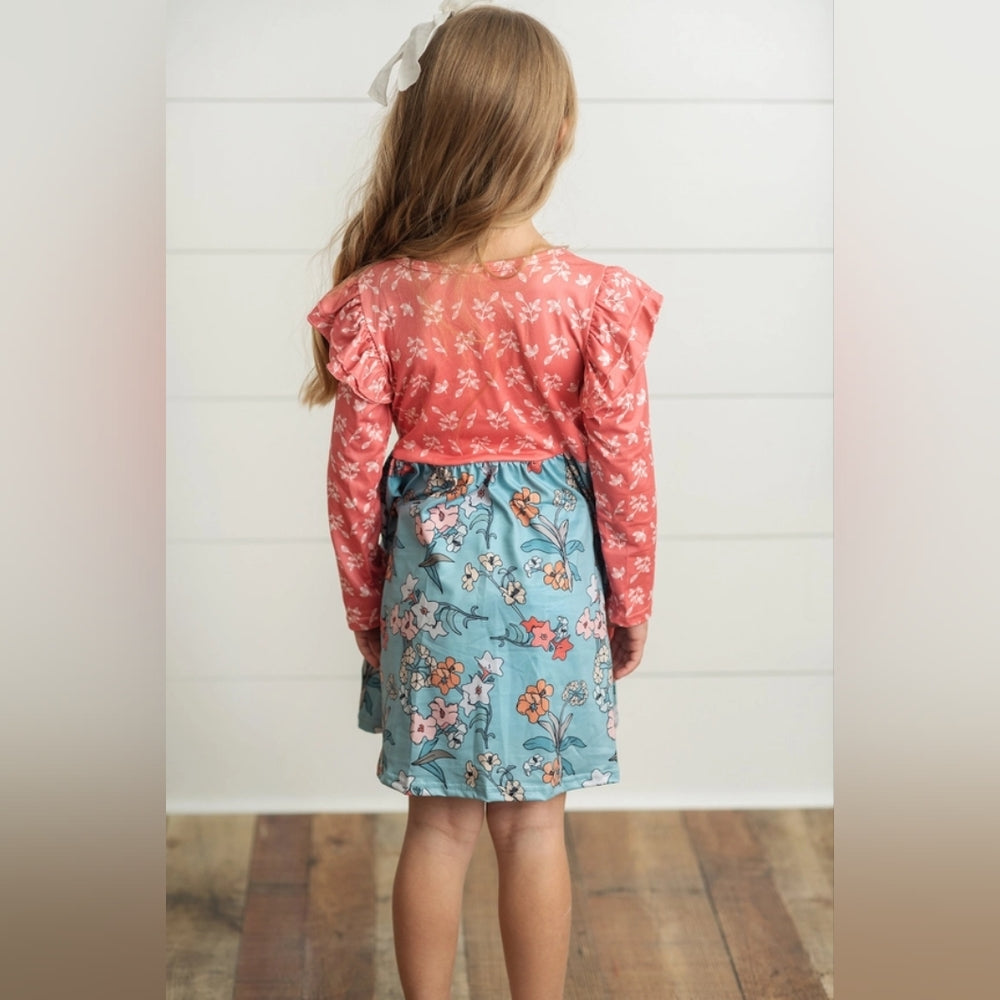 Floral Kids Dress in Pink and Blue