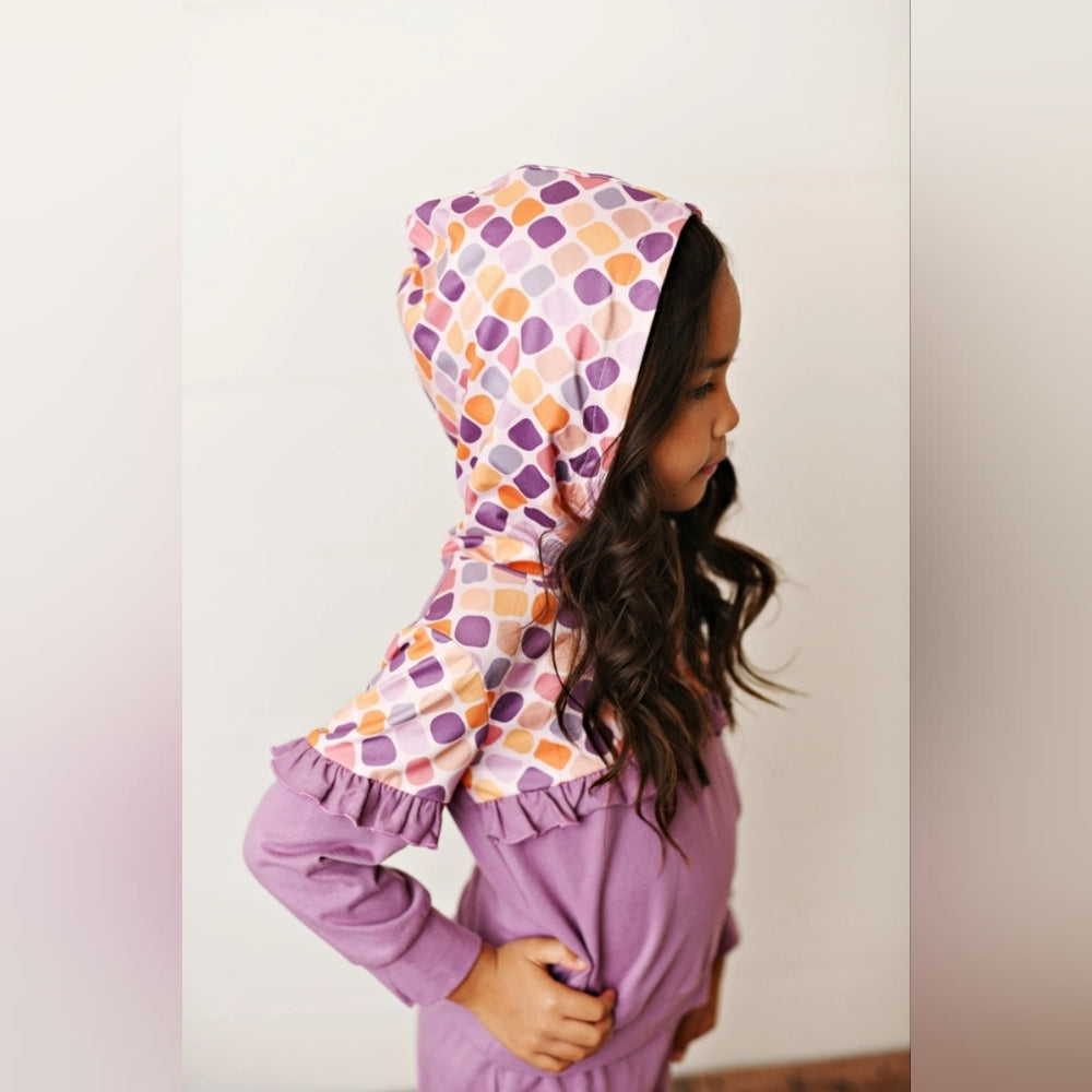 Purple and Multicolor Hooded Dress for Kids