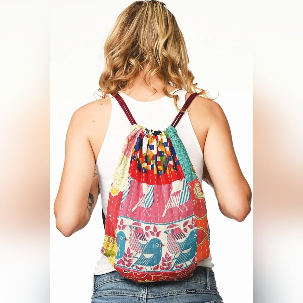 Colorful Patchwork Drawstring Bag