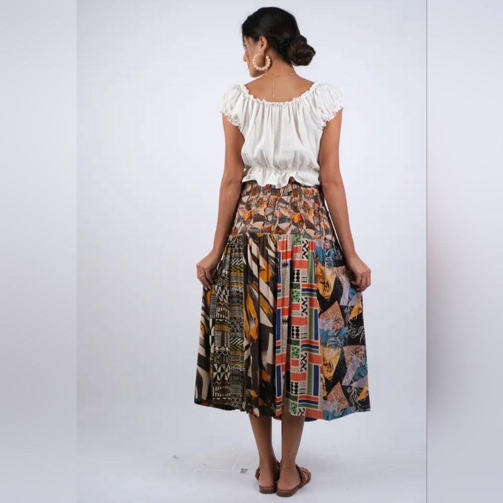 Sacred Threads Colorful Patchwork Midi Skirt
