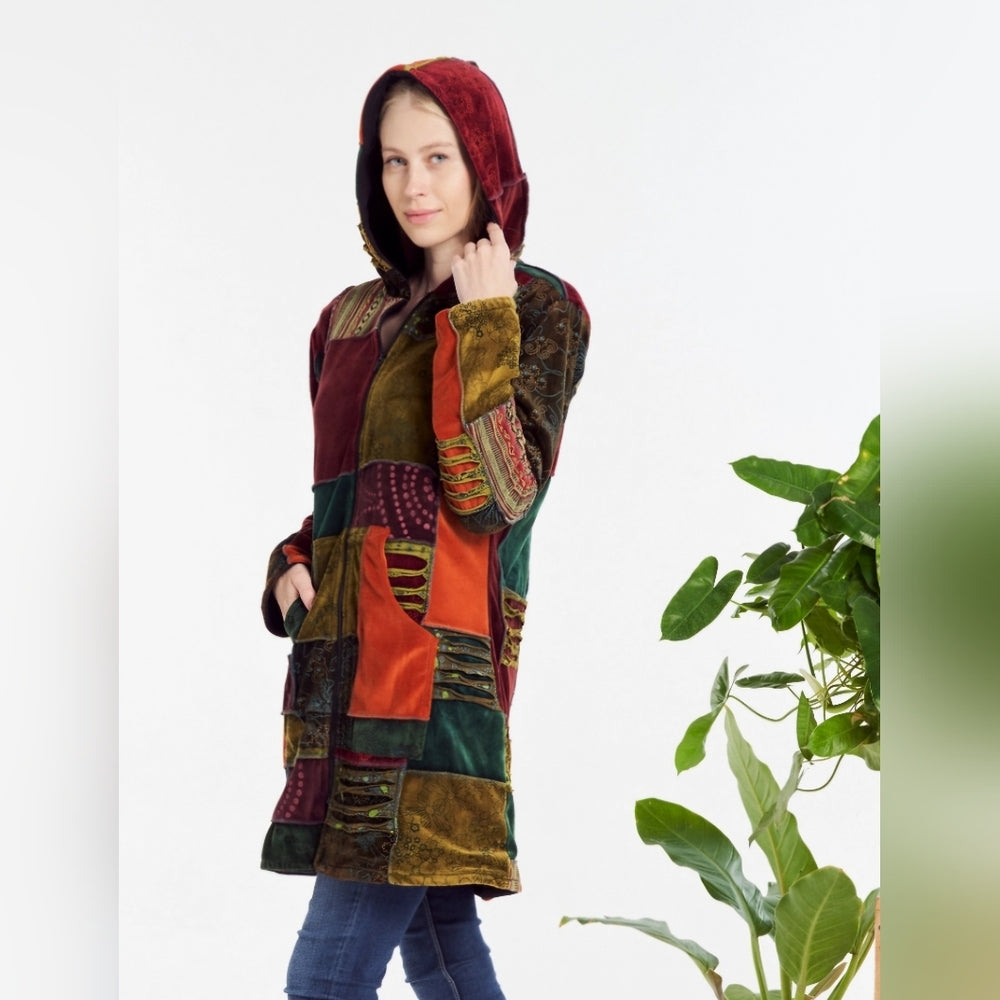 Colorful Patchwork Hooded Coat