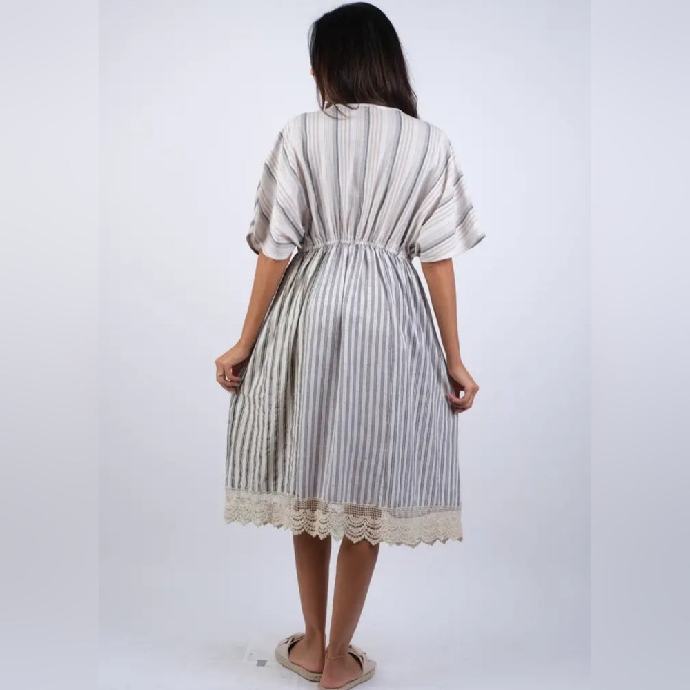 Sacred Threads Gray and White Striped Mini Dress