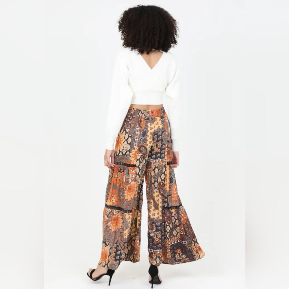 Bohemian Patchwork Wide-Leg Pants