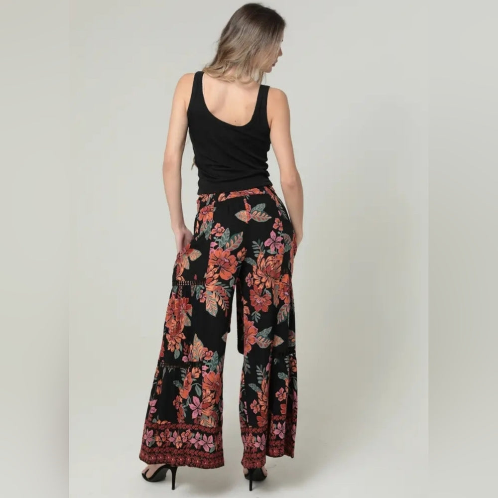 Angie Black and Red Floral Wide-Leg Pants