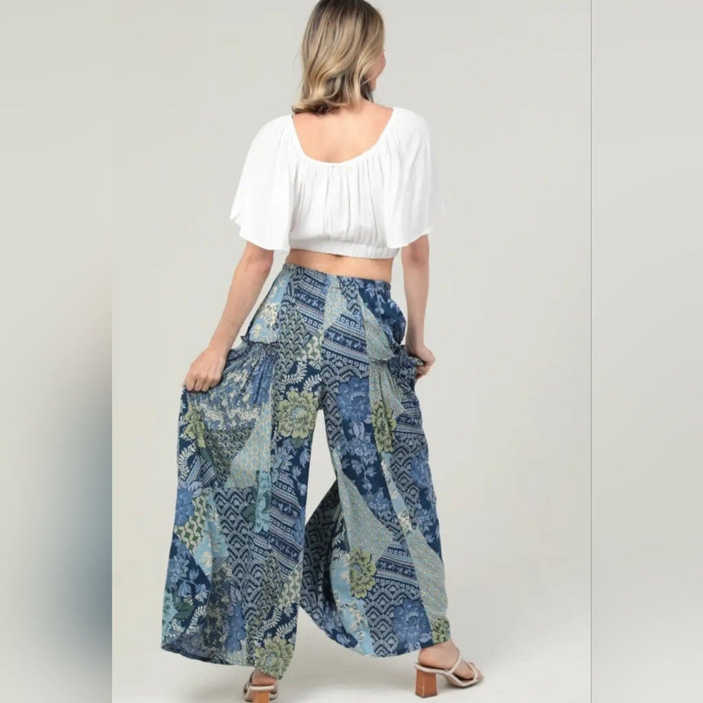 Angie Blue and Green Wide Leg Pants