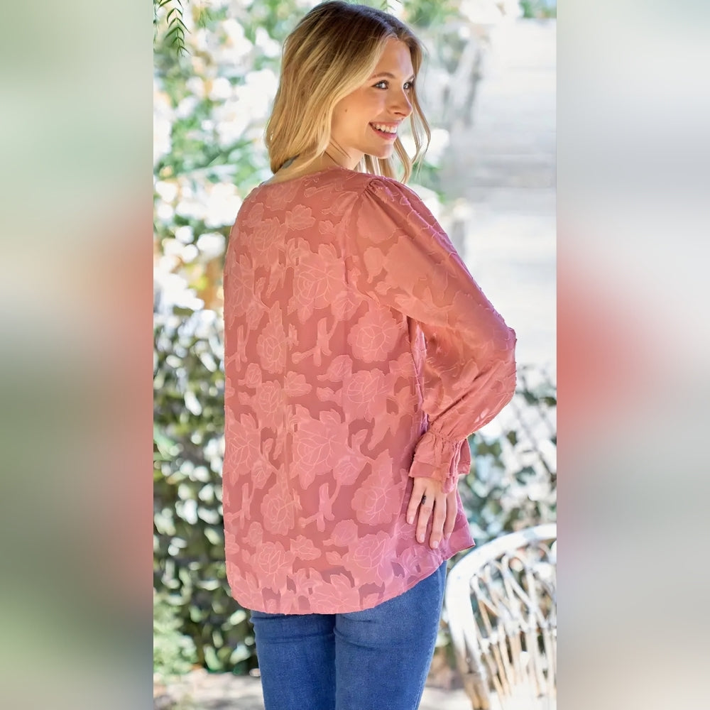 Floral Pink V-Neck Women's Top