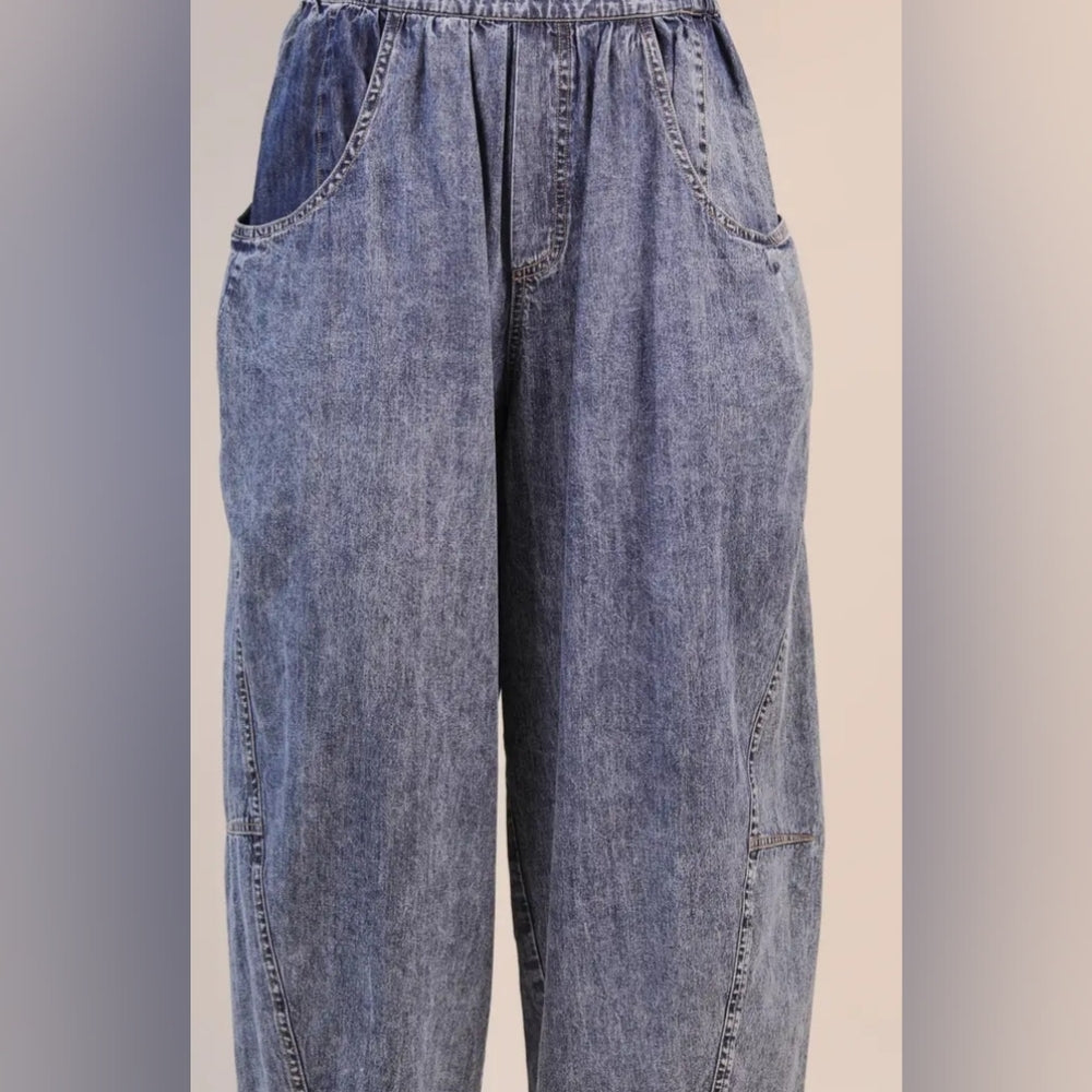 Washed Woven Casual Barrel Pants