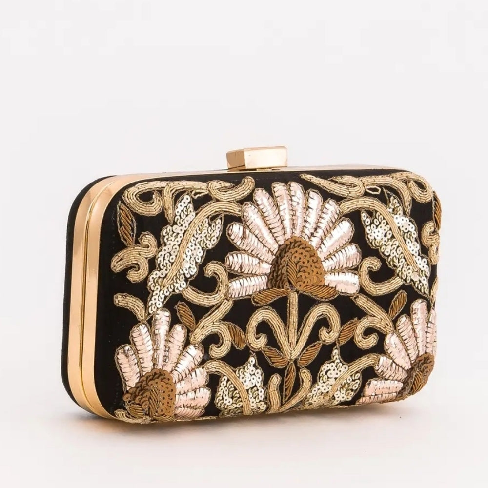 Elegant Floral Embroidered Clutch