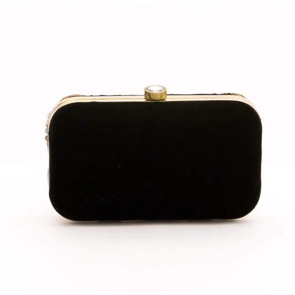 Elegant Black and Gold Embellished Clutch