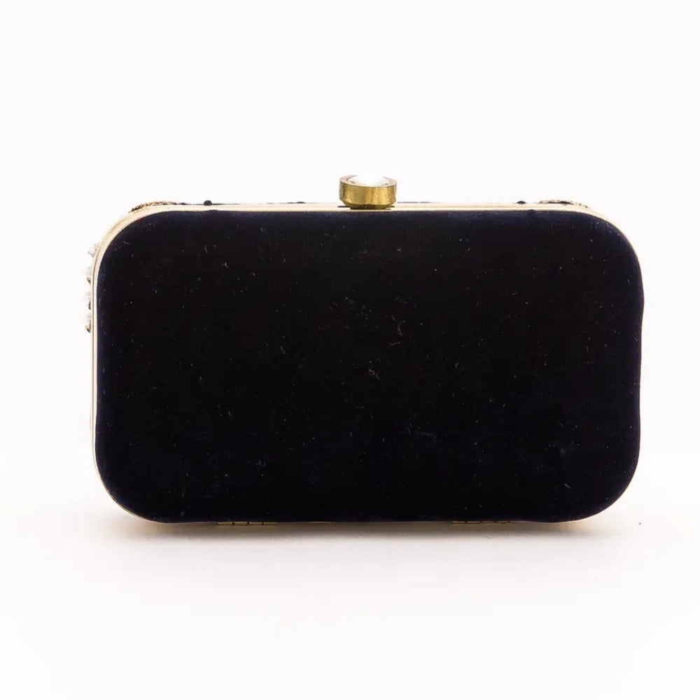 Dark Navy and Gold Embellished Clutch