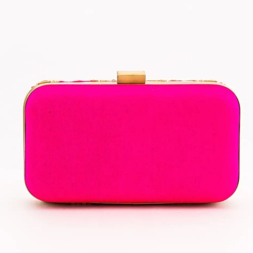 Elegant Pink and Gold Embroidered Clutch