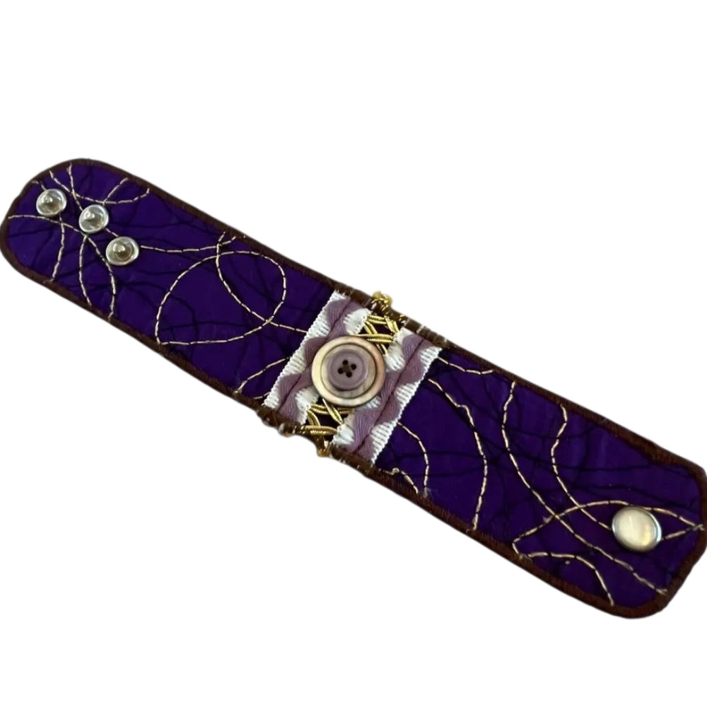 Upcycled Purple and Brown Button Cuff Bracelet