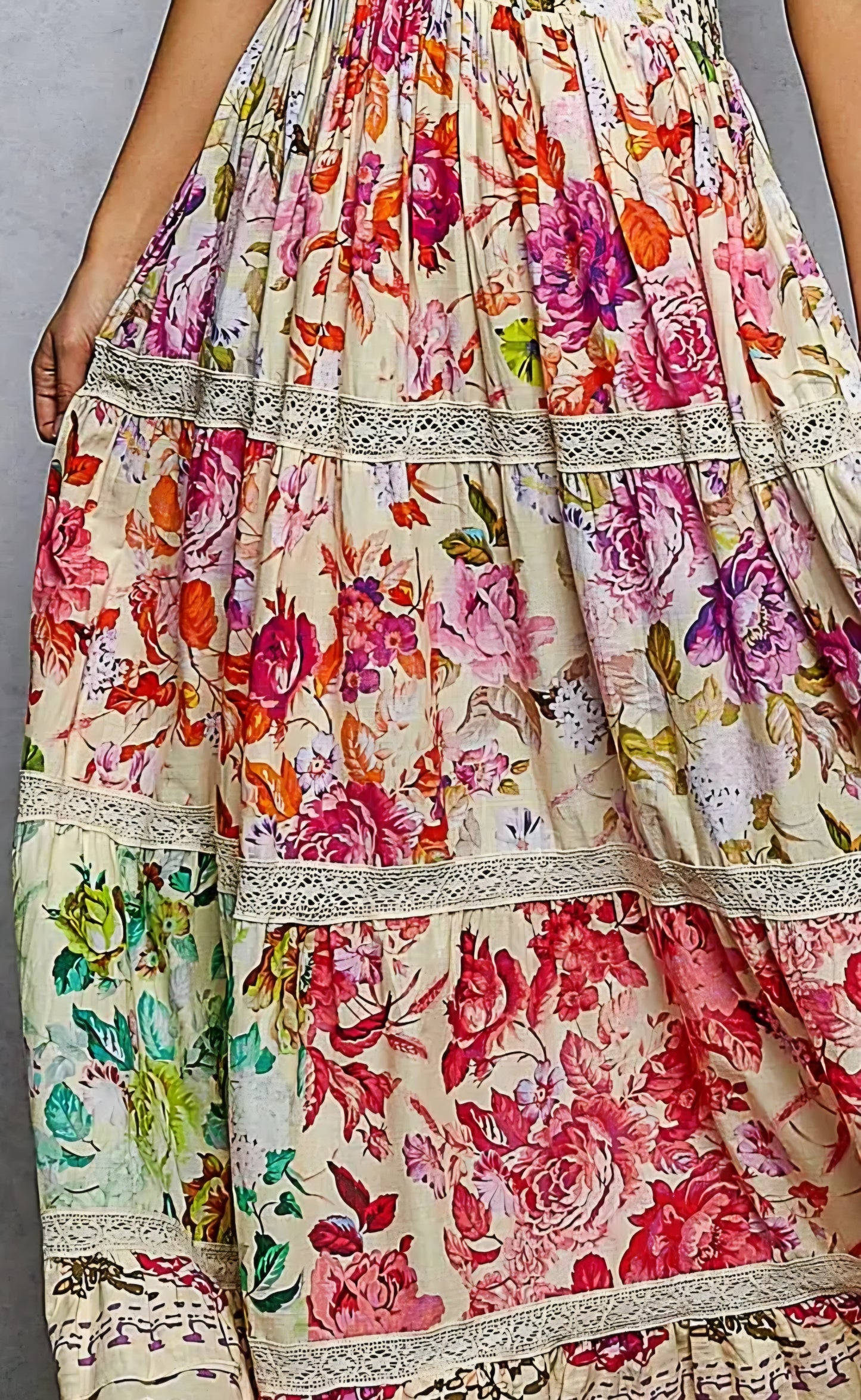 Feminine Smocked Waist Ruffle Floral Maxi Dress