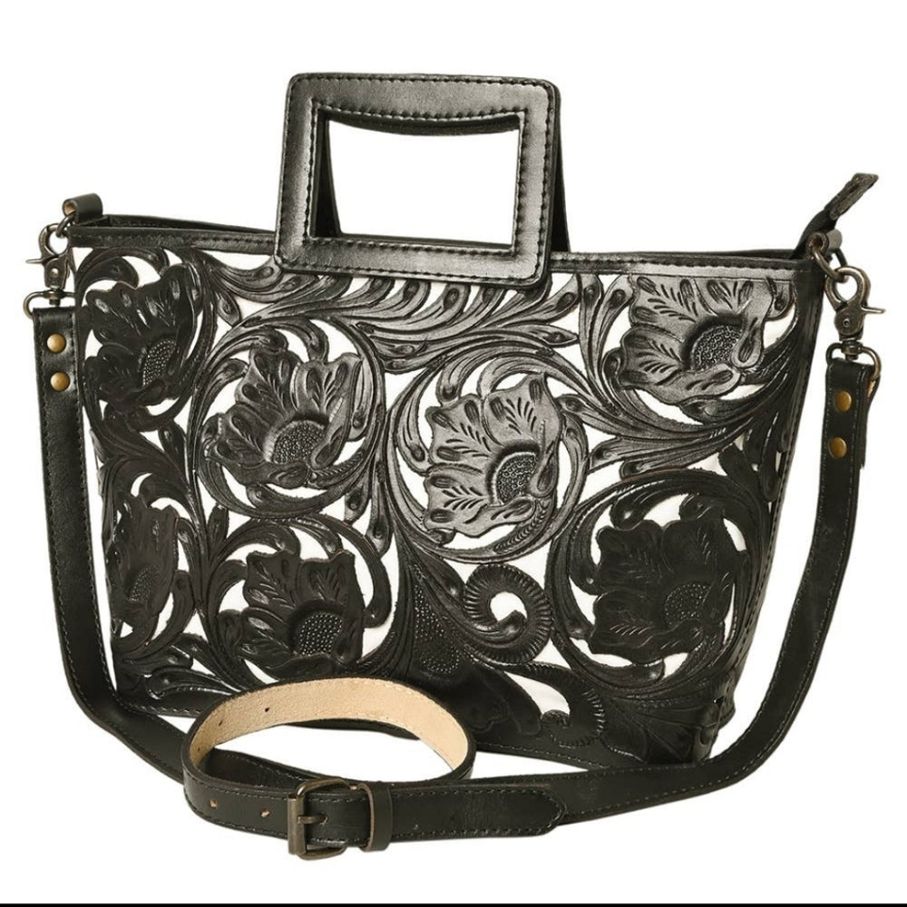 Women tote leather bag Floral Lace Detail