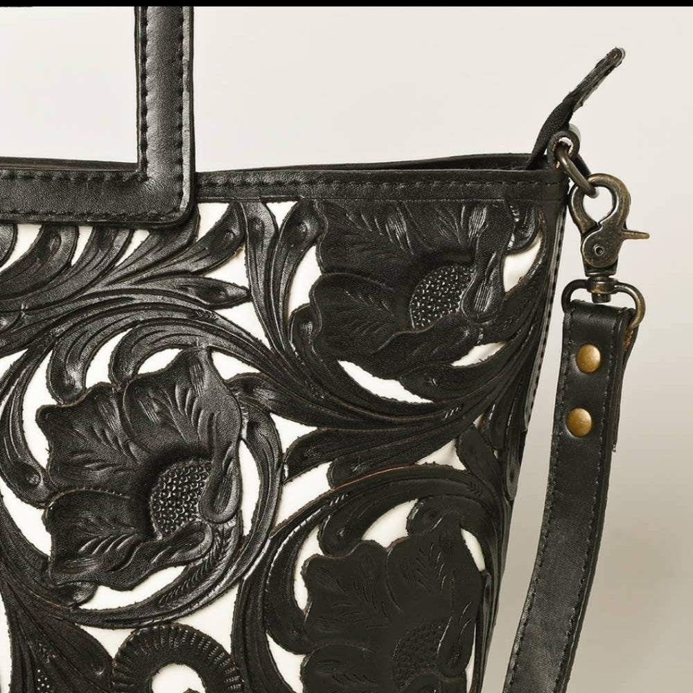 Women tote leather bag Floral Lace Detail