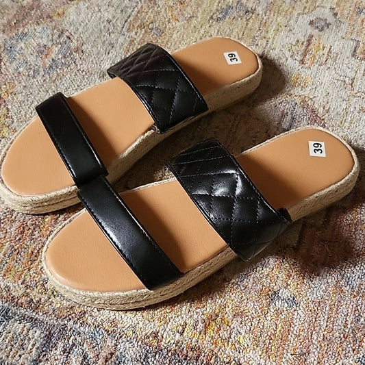 Boho black quilted sandal