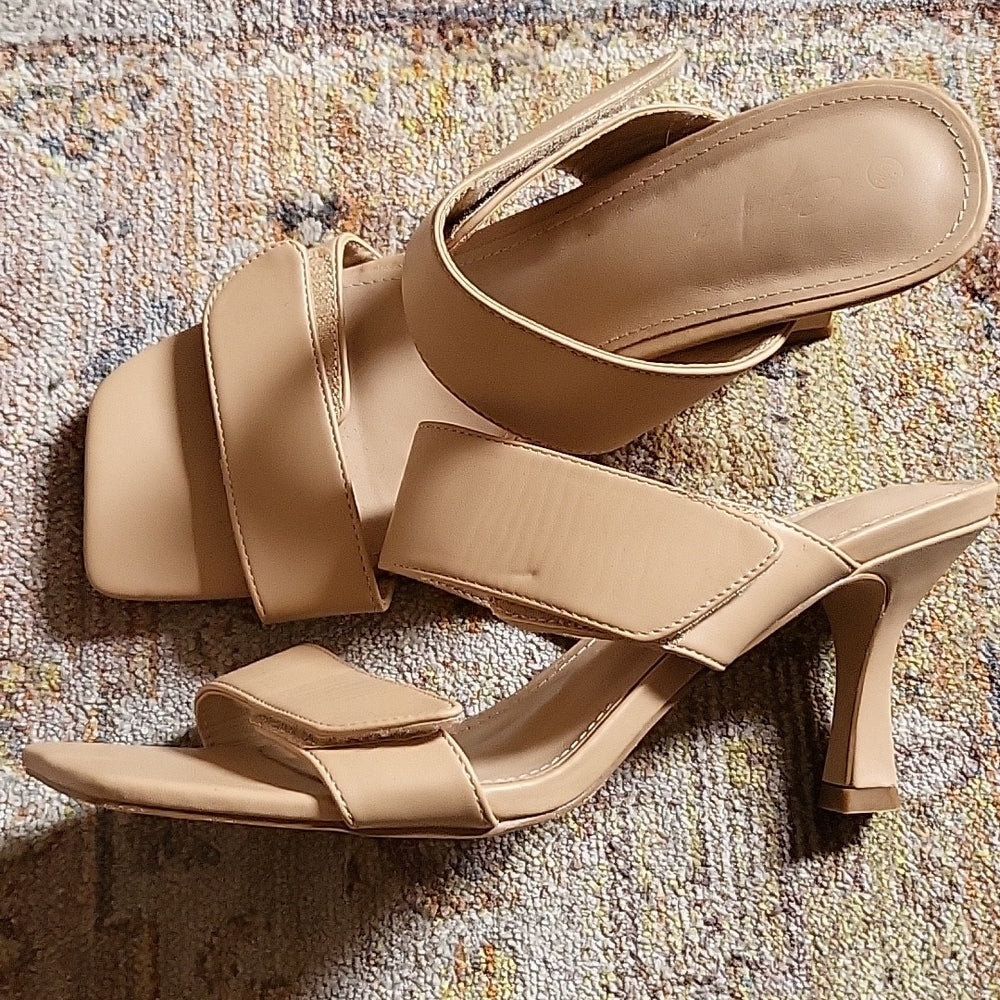 Beige Velcro strap heel