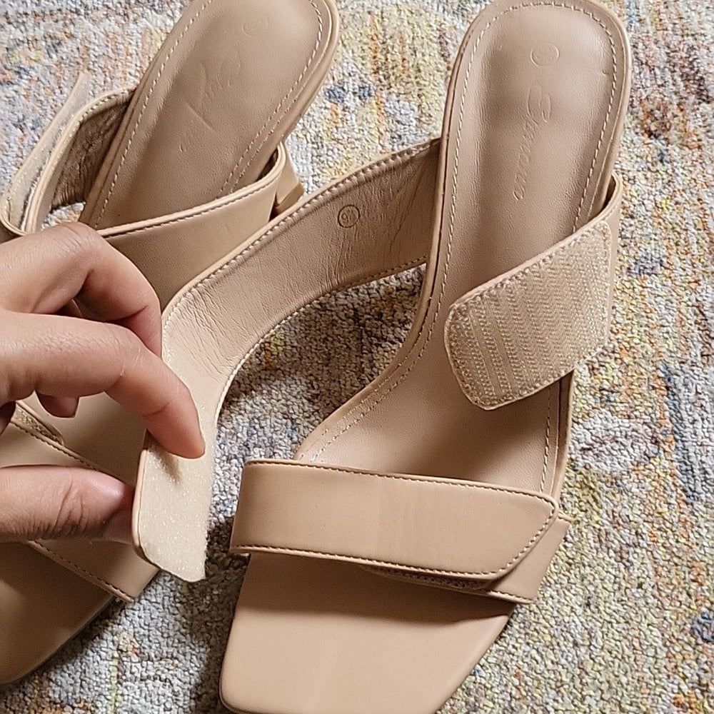 Beige Velcro strap heel