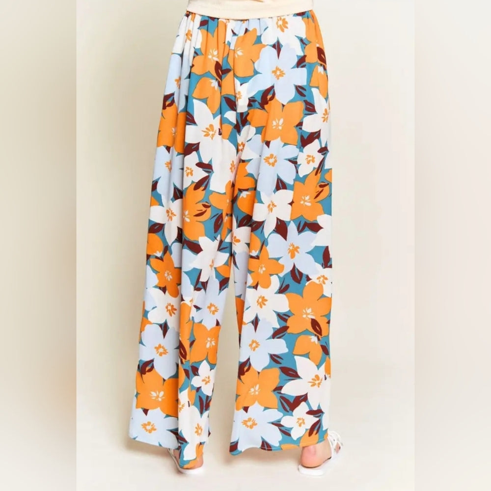 Orange Floral Print Polazzo Summer Pants