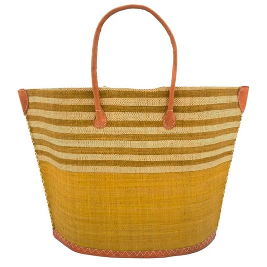 Santa Cruz Two Tone Wide Stripes Large Beach Straw Tote Bag