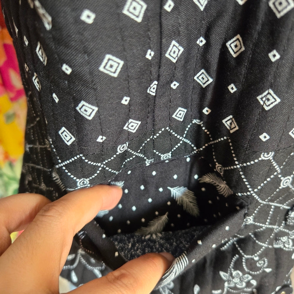 Boho black white feather floral patchwork quilt stitch vest
