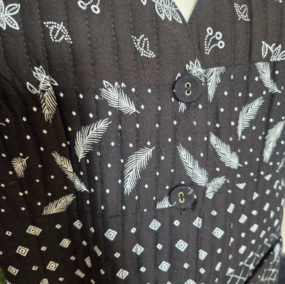 Boho black white feather floral patchwork quilt stitch vest