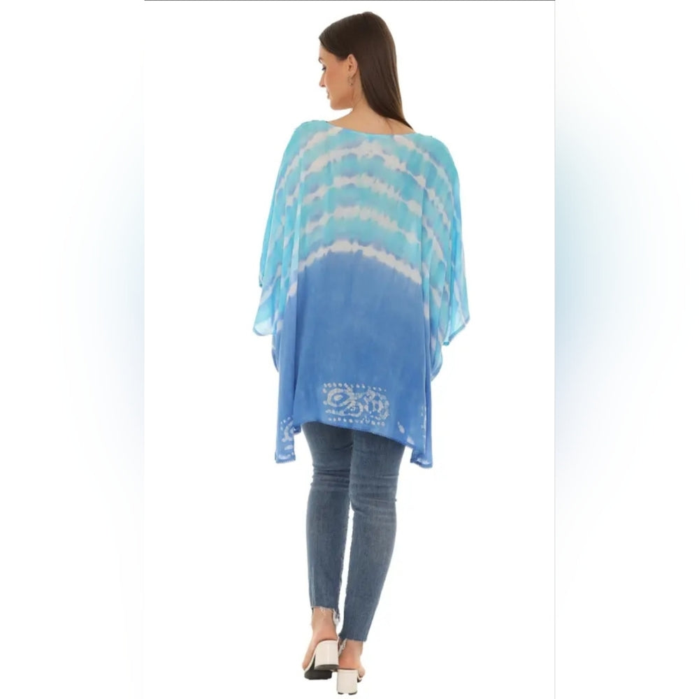 Blue Sheer Swim Coverup with Intricate Embroidery