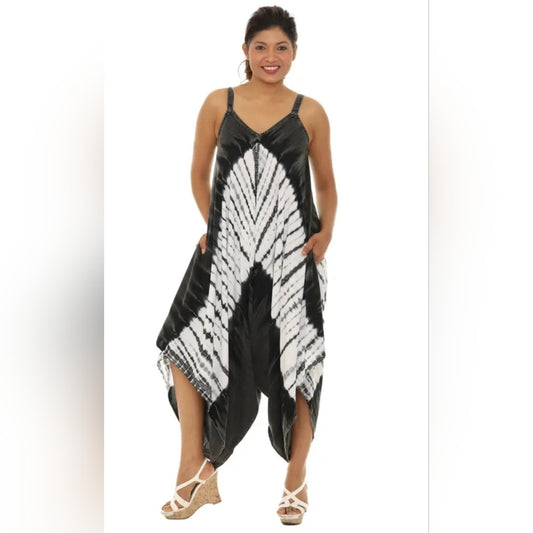 Black and White Tie-Dye Harem Jumpsuit