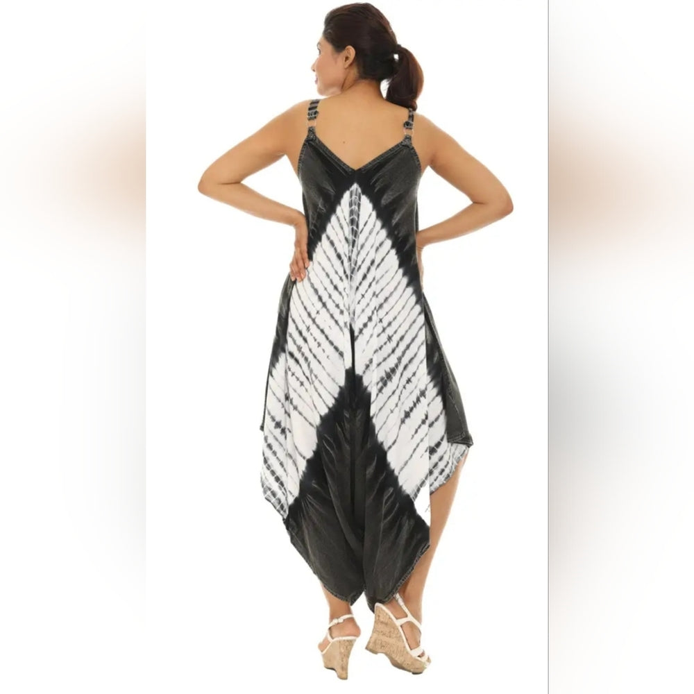 Black and White Tie-Dye Harem Jumpsuit