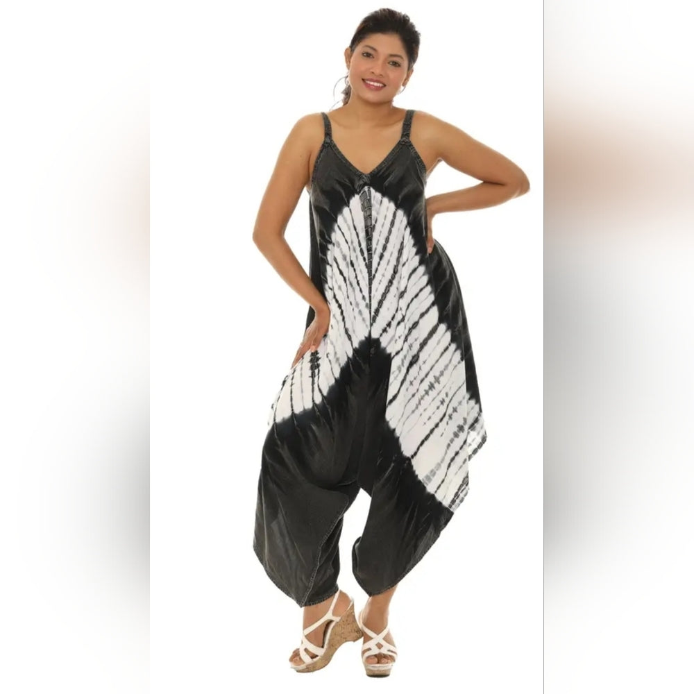 Black and White Tie-Dye Harem Jumpsuit