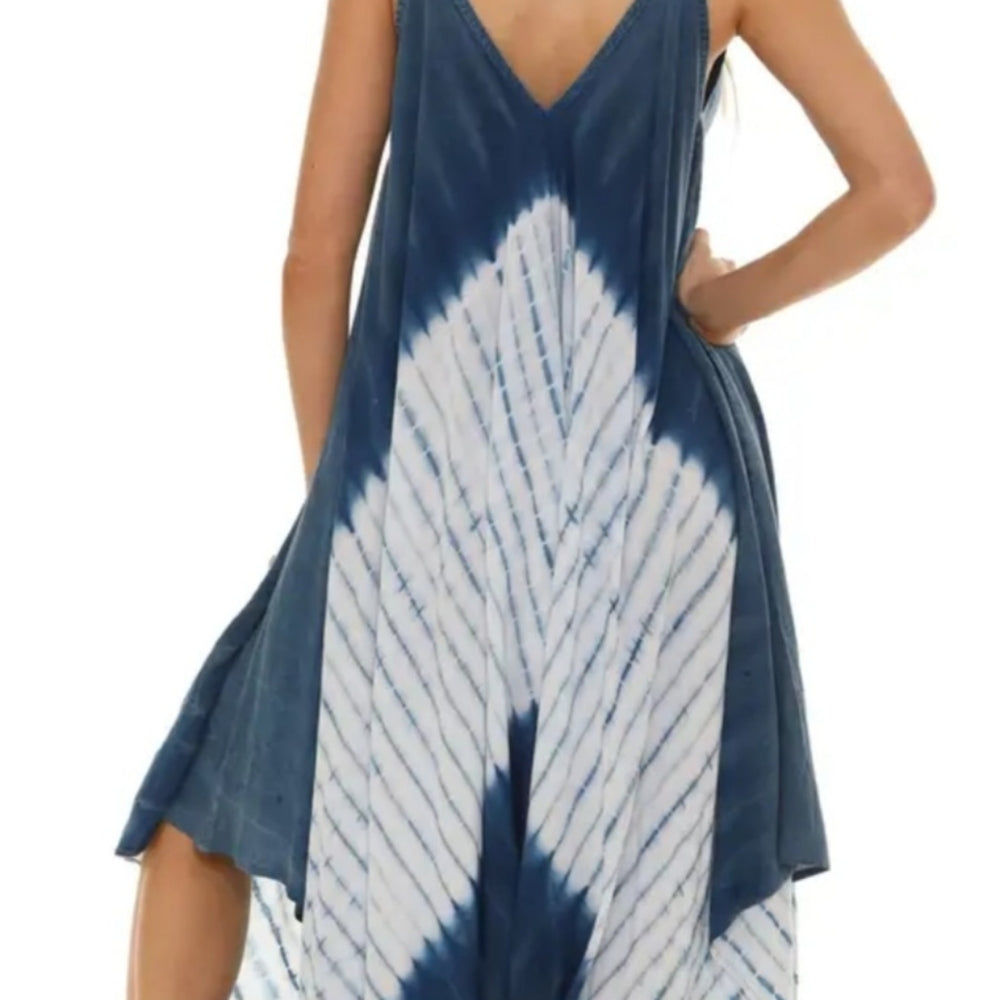 Blue and White Tie-Dye Harem Jumpsuit