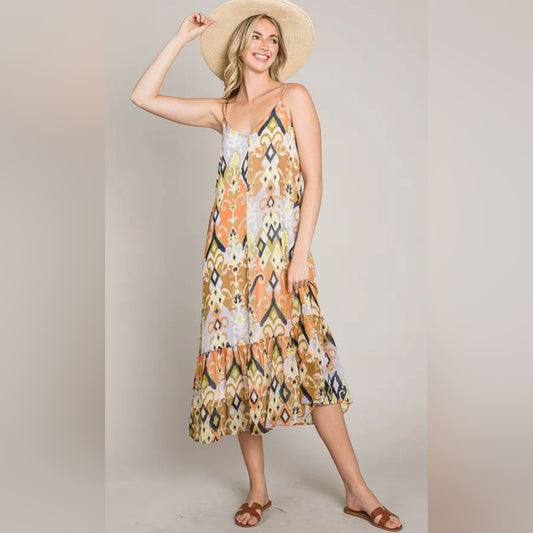 Multicolor Sleeveless Midi Dress