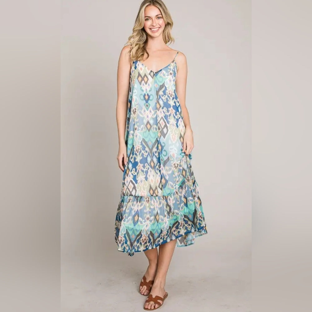 Boho Blue Patterned Maxi Dress