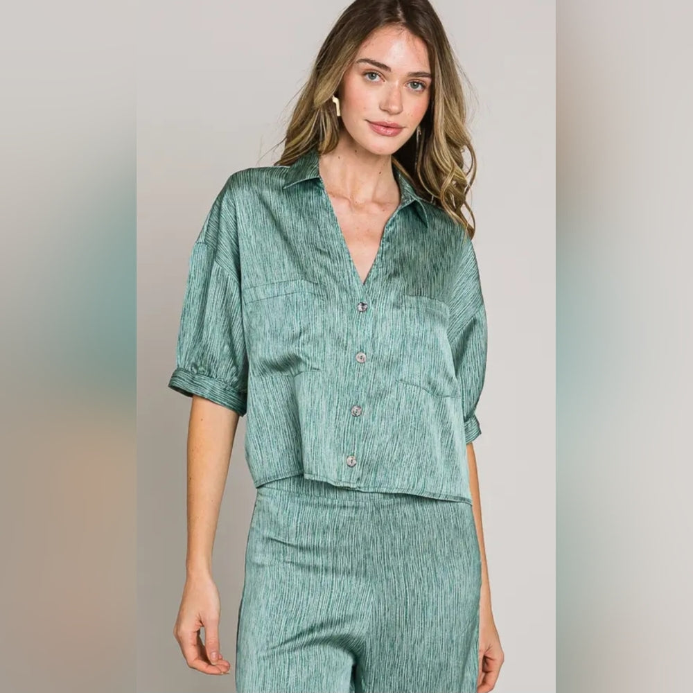 Stylish Green Satin Two-Piece Set