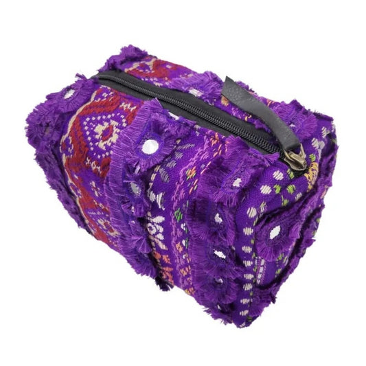 Purple Embellished Cosmetic Bag with Intricate Patterns