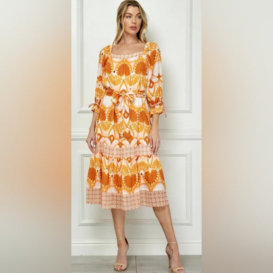 Orange Patterned Women's Dress