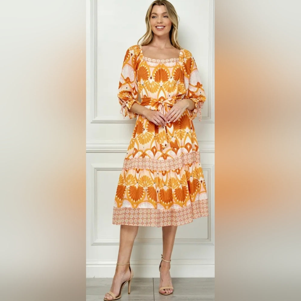 Orange Patterned Women's Dress