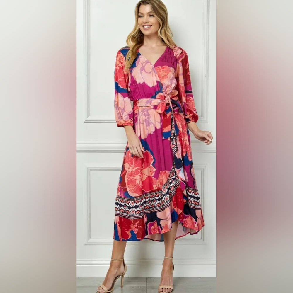 Red and Pink Long Sleeve Dress